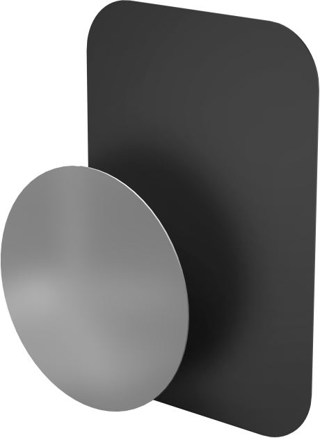 Un cercle argenté sur un rectangle noir et un fond noir. Design moderne.