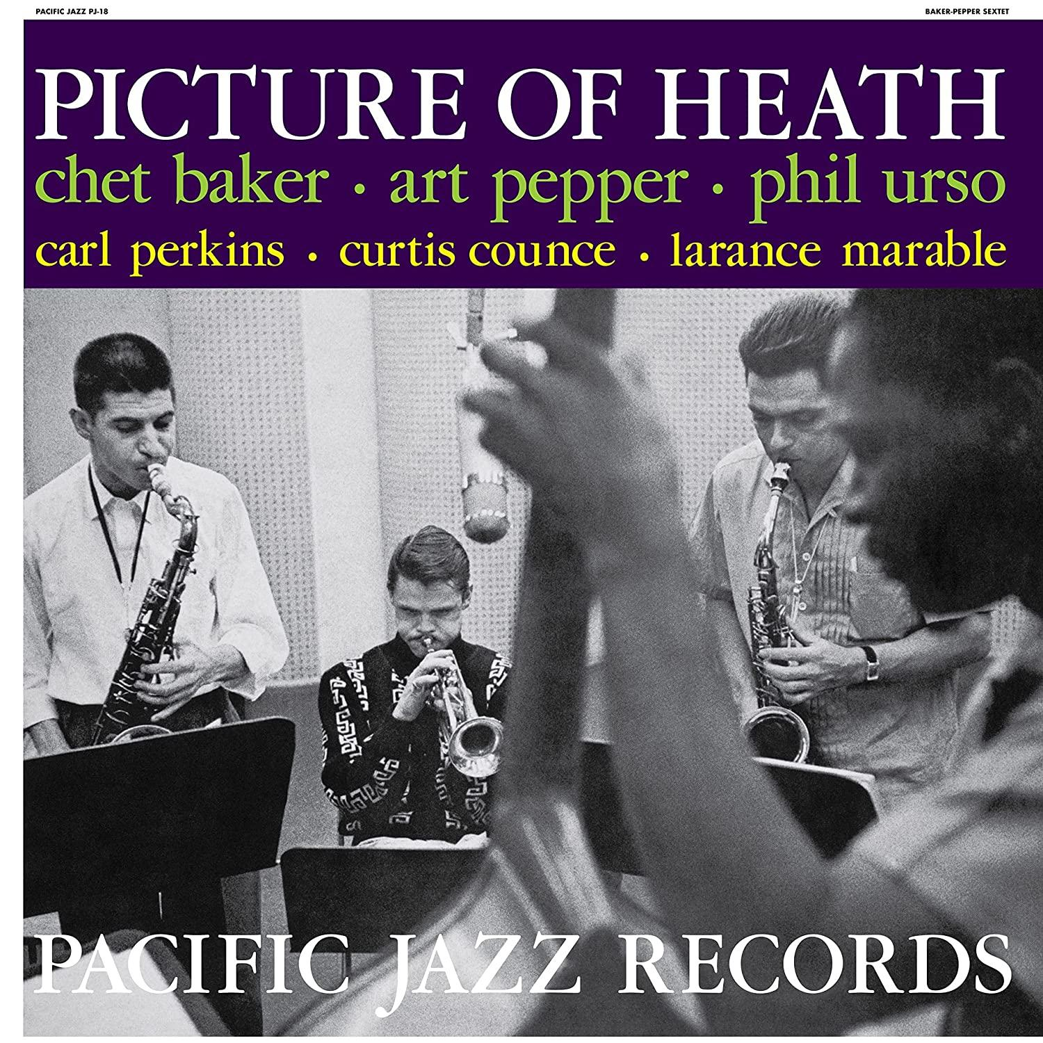 Album borító: szaxofonokkal és trombitával rendelkező zenészek, "Picture of Heath".