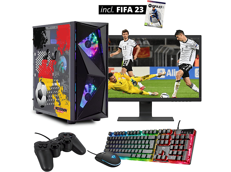 SCREENON Gamer set Gaming Komplett PC mit 27 Zoll Monitor und FIFA 23