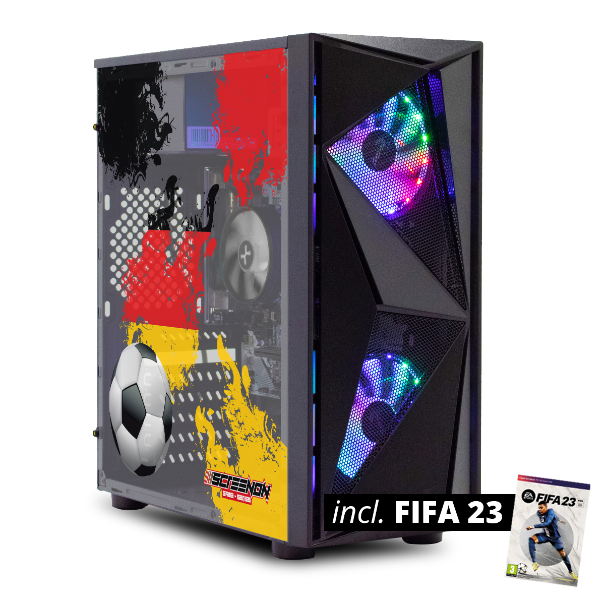 Ryzen FIFA 240 8 SCREENON GB Gamer set PC RAM, mit 1650, Prozessor, Gaming GTX SSD, 3600 GB PC Monitor Komplett 4 23 FF23-V1102024, und - - Zoll GB Nvidia Gaming mit 5 Geforce 24