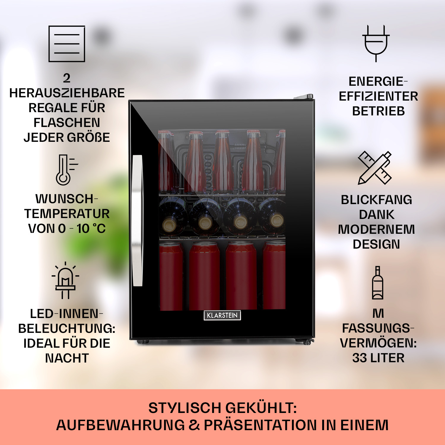 KLARSTEIN Beersafe M Onyx) C, (EEK Mini-Kühlschrank