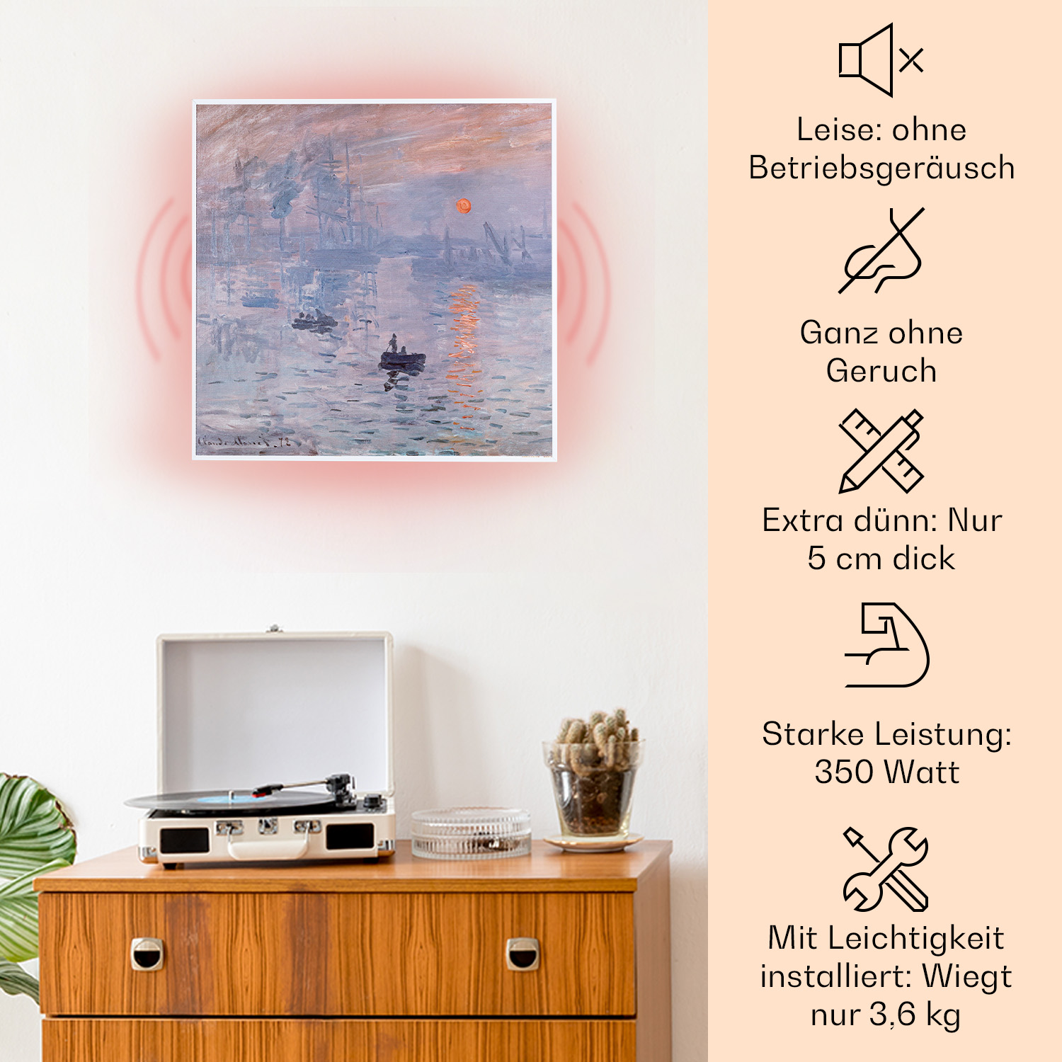 Kunstwerk einer Hafenszene mit Plattenspieler, Vase und verschiedenen Symbolen.