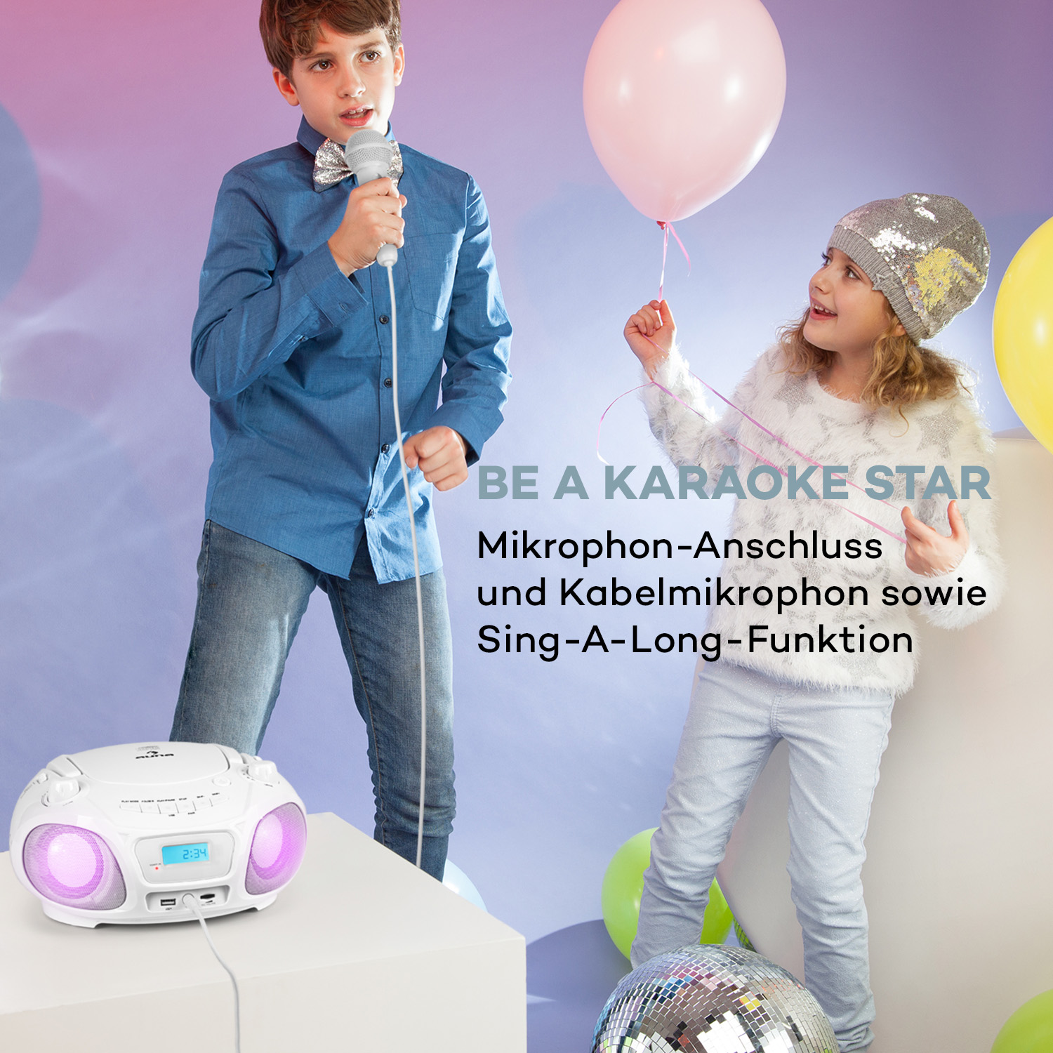 AUNA CD Sing Karaoke System Roadie Boombox Weiß