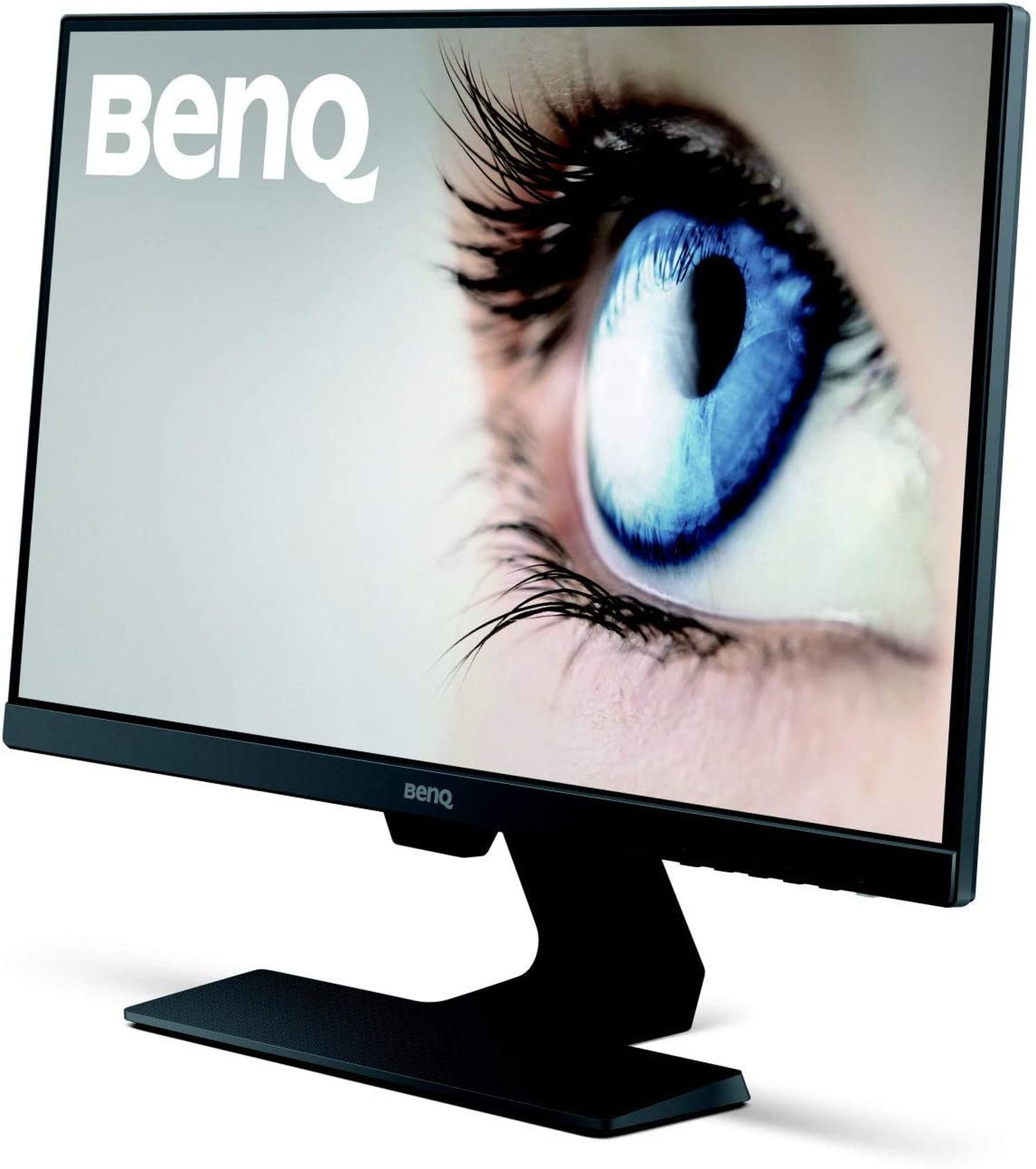 Computermonitor mit Nahaufnahme eines Auges. Weißer Hintergrund.
