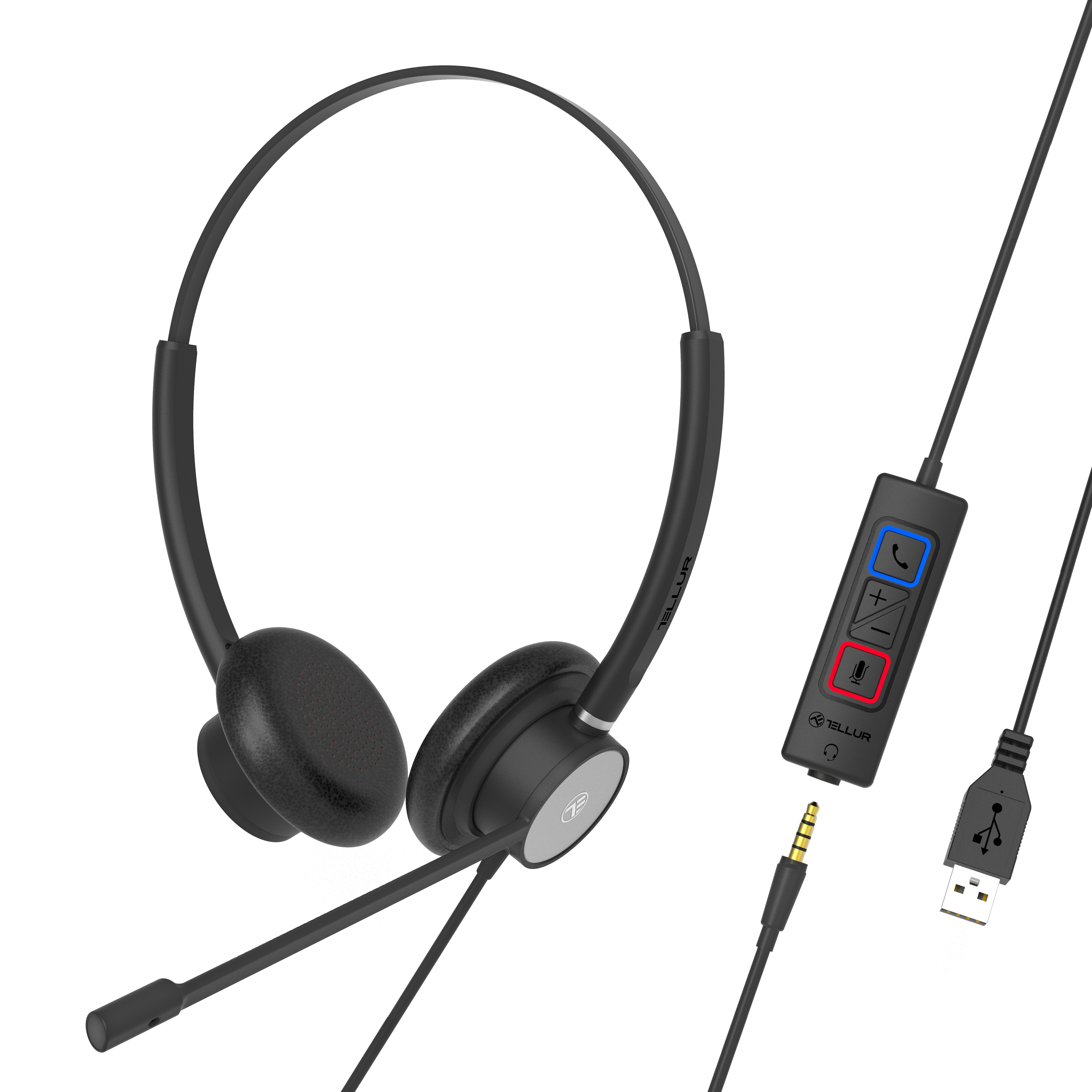 mm, USB-Buchse Kopfhörer binaural, Schwarz TELLUR 3,5 Over-ear 420, Stimme