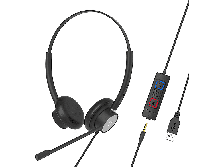 mm, USB-Buchse Kopfhörer binaural, Schwarz TELLUR 3,5 Over-ear 420, Stimme