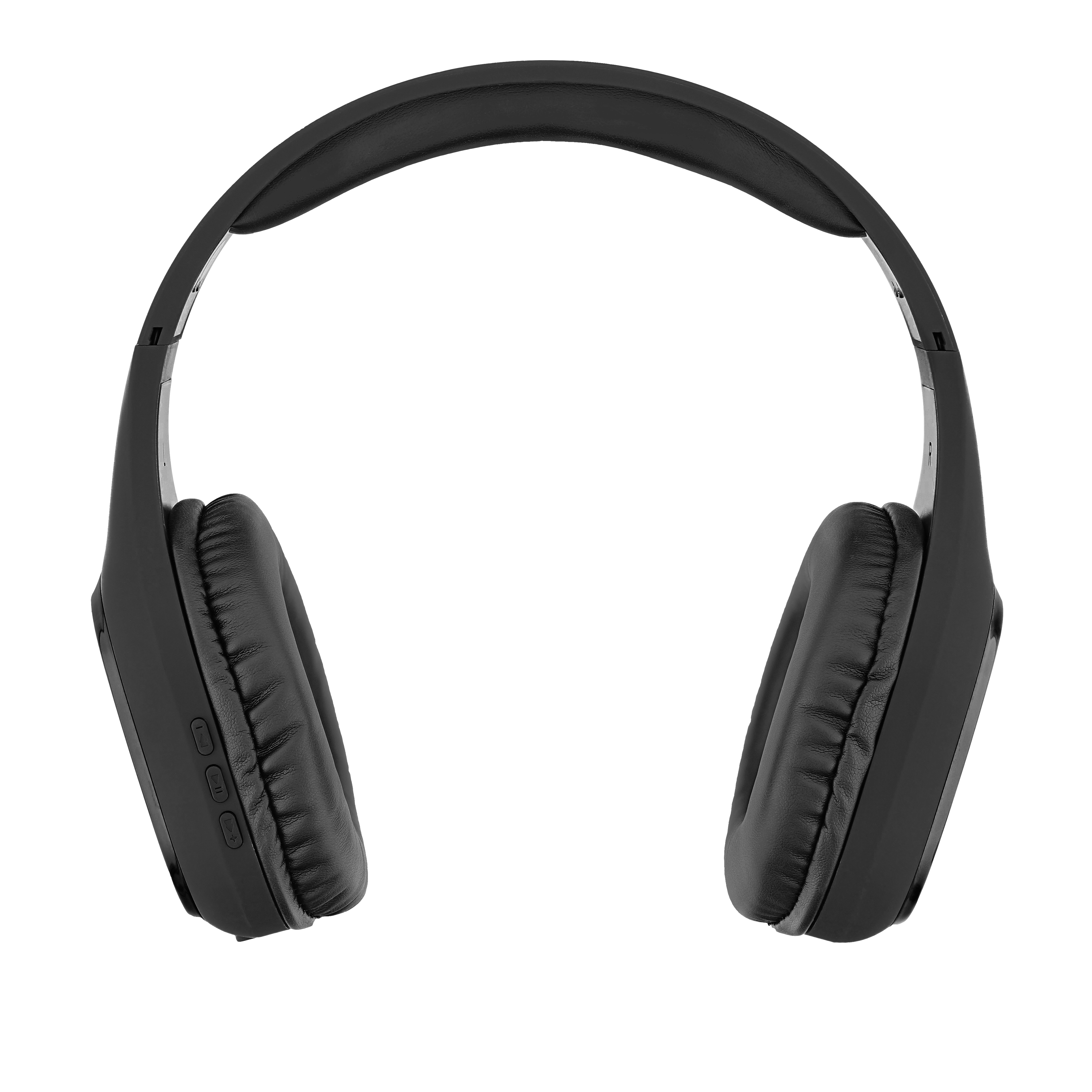 Schwarze Over-Ear-Kopfhörer, isoliert auf weißem Hintergrund.