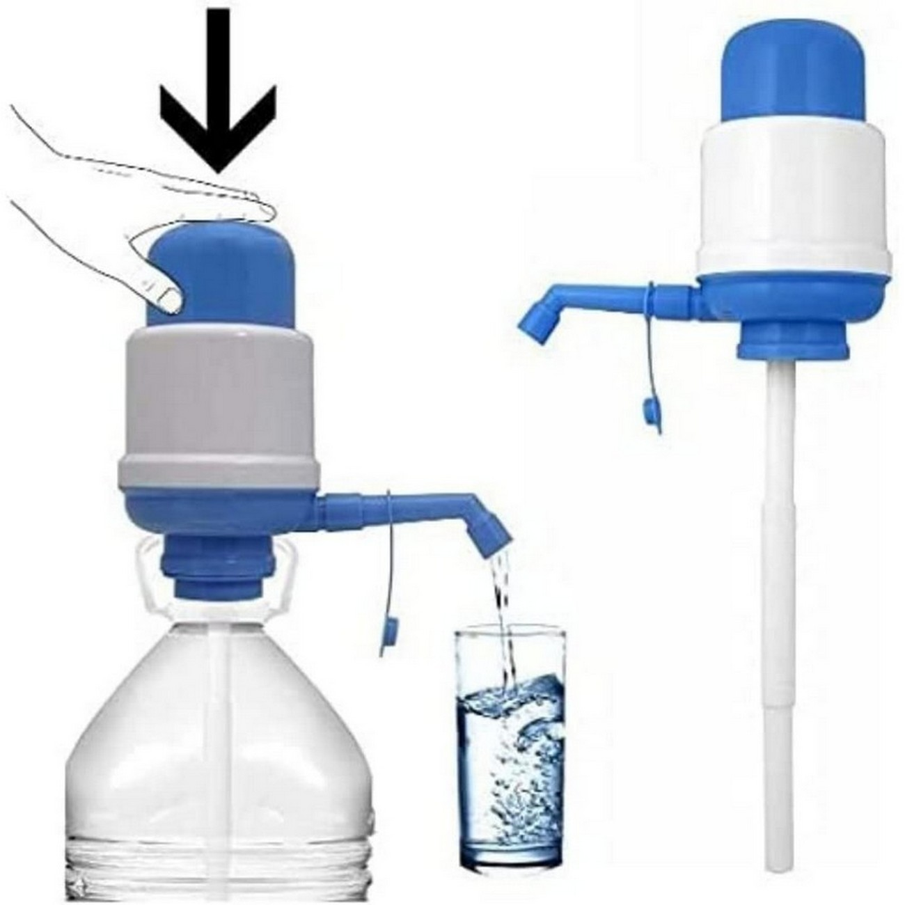 Bomba de agua que se utiliza para verter agua en un vaso desde una botella.