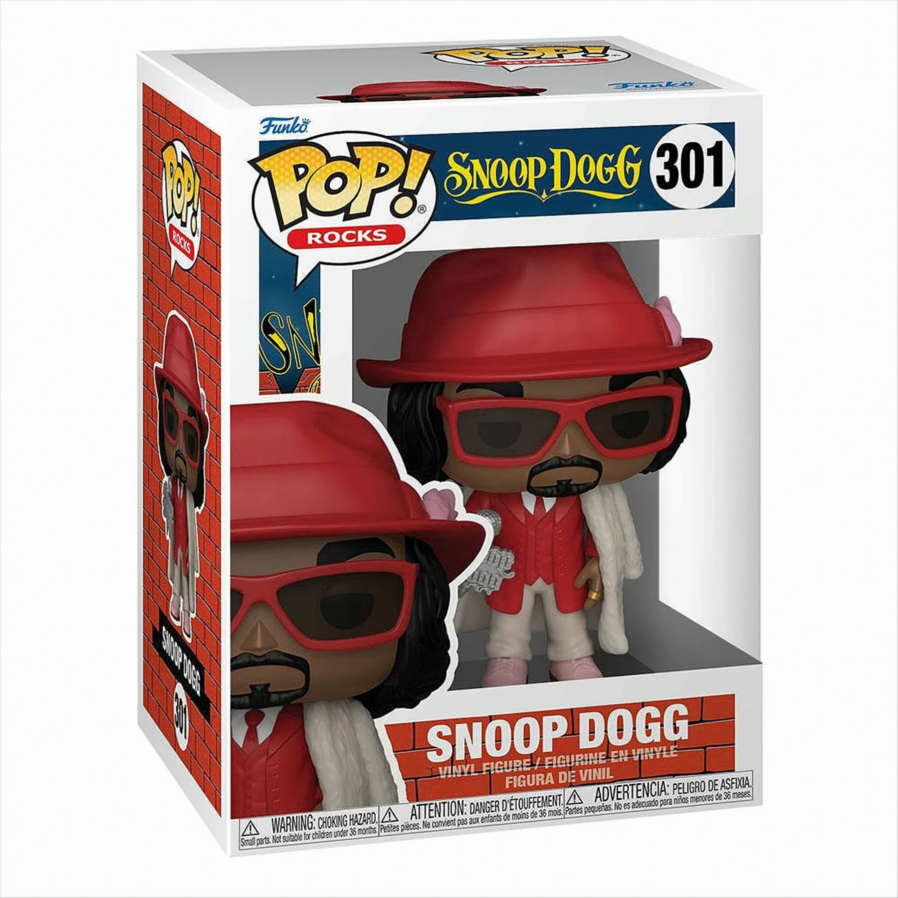 Snoop Dogg Funko Pop. In scatola. Cappello rosso, completo, occhiali. Bianco.