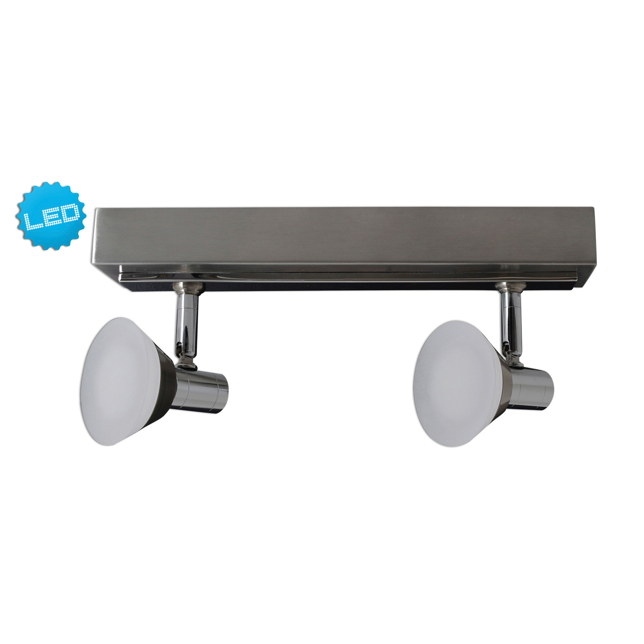 Silberne LED-Leuchte mit zwei weißen Lichtern.