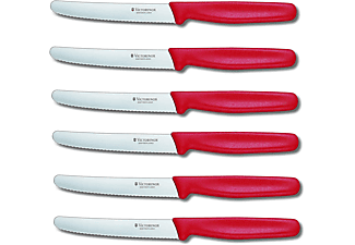 VICTORINOX 6 Stück Küchenmesser Tomatenmesser Set Standard Wellenschliff Rot Tafelmesser