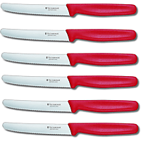 VICTORINOX 6 Stück Küchenmesser Tomatenmesser Set Standard Wellenschliff Rot Tafelmesser
