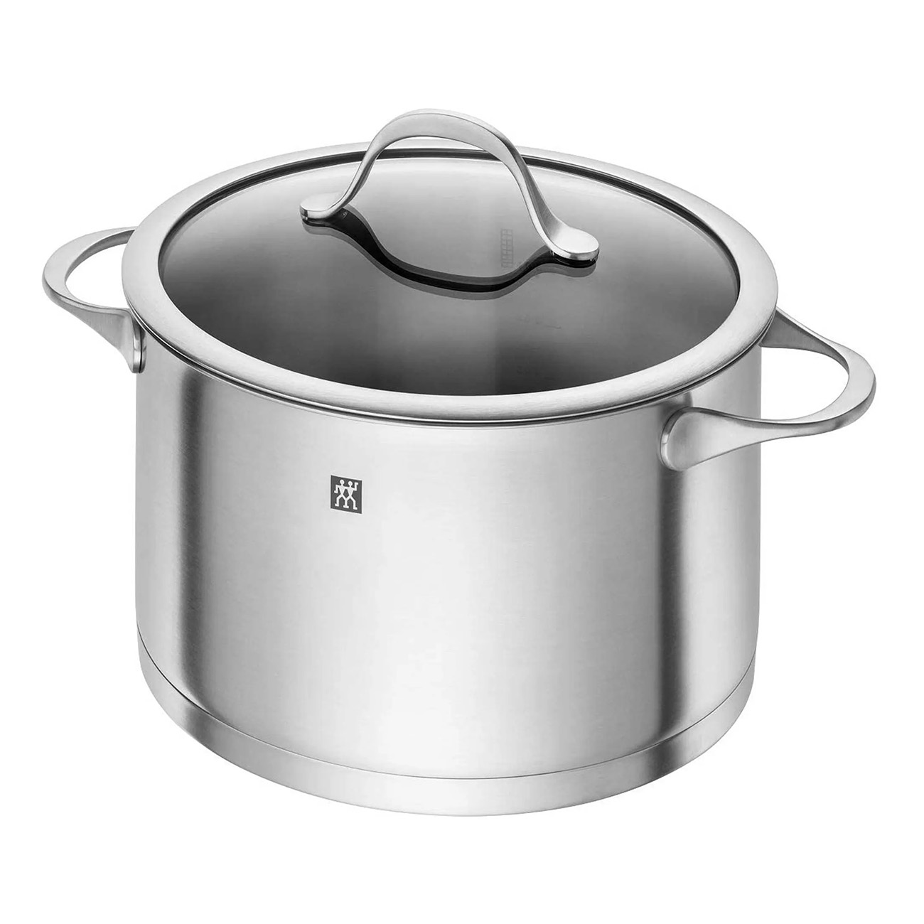 Garnek ze stali nierdzewnej ze szklaną pokrywką.