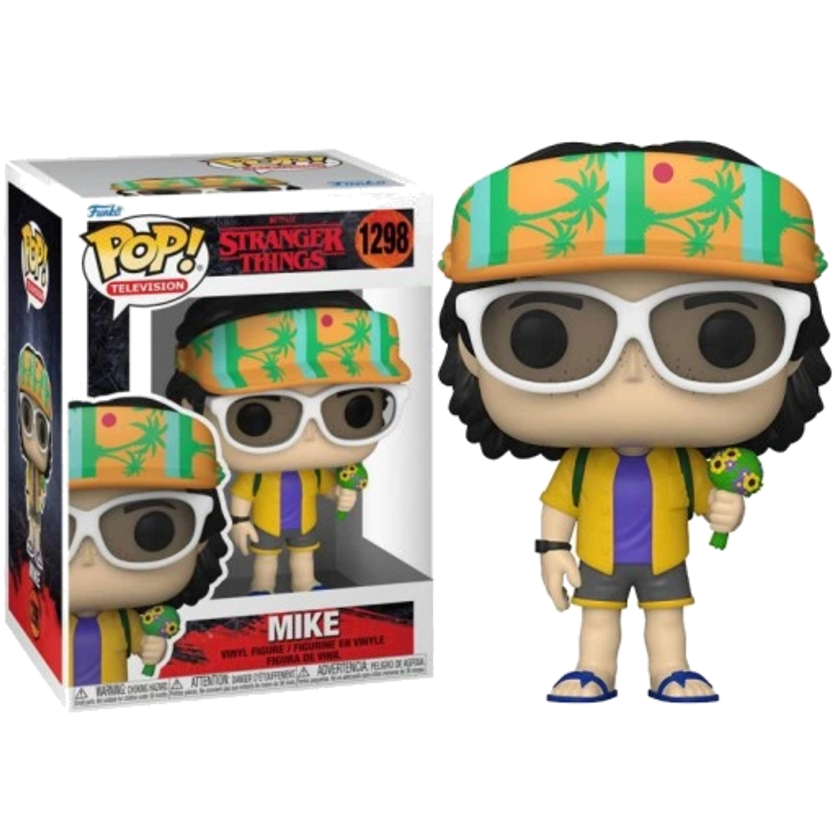 Funko Pop Figur von Mike aus Stranger Things, in der Box und daneben.