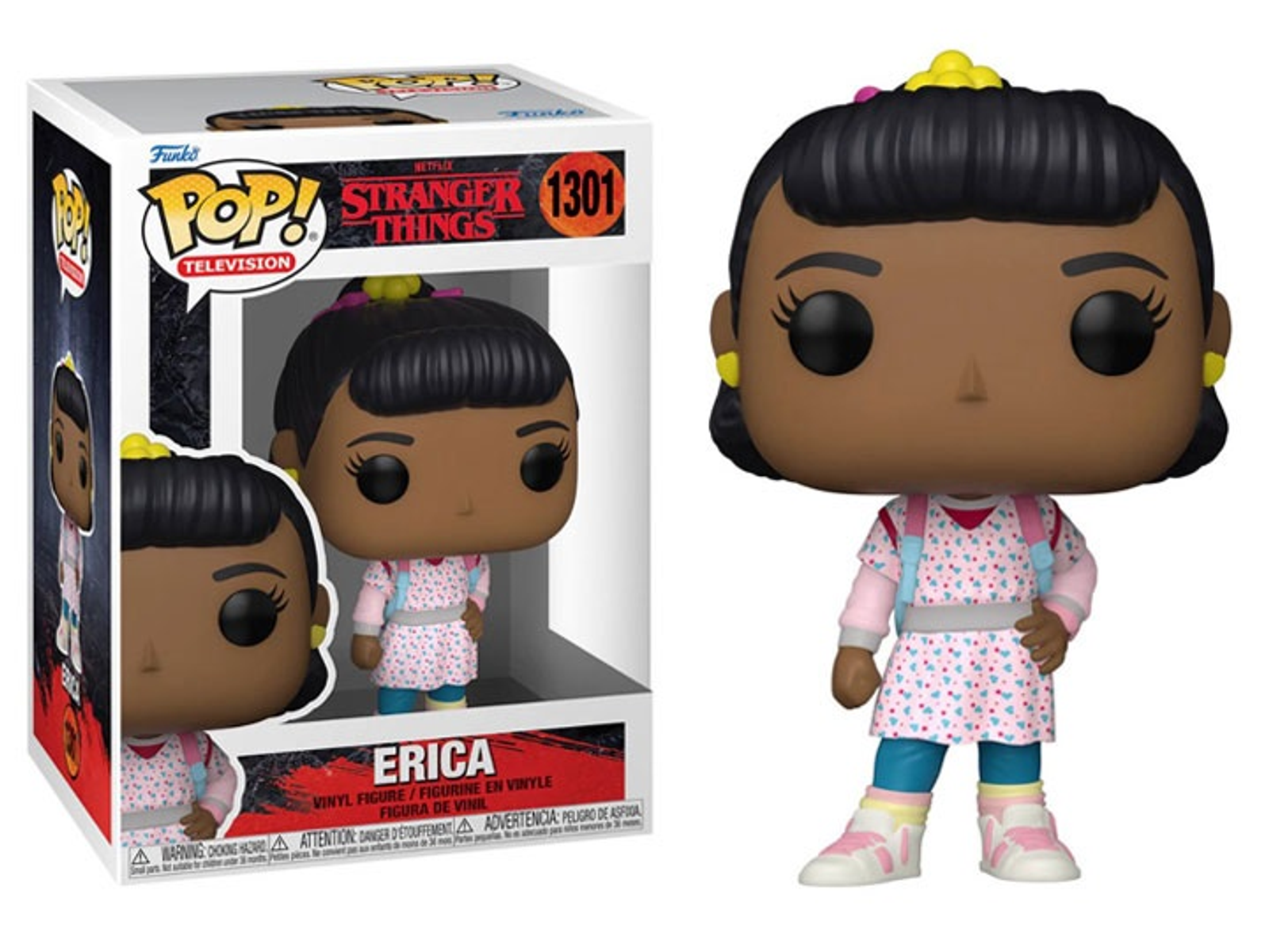 Figura Funko Pop di Erica di Stranger Things. Figura e scatola sono in mostra.