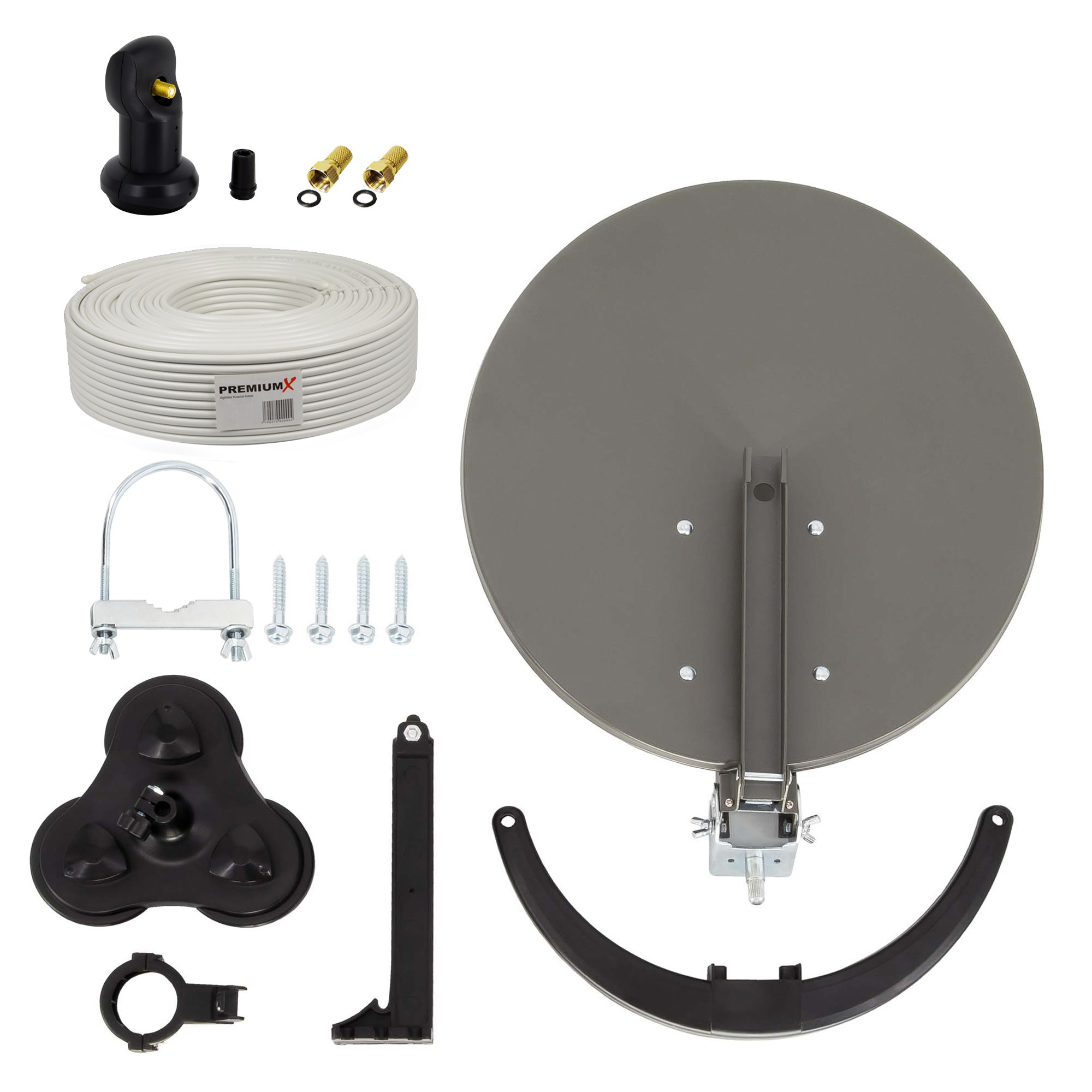 PREMIUMX Camping Sat Anlage (35 LNB) Koffer F-Stecker & mit Single Anlage Kabel Sat Koaxial 2x LNB 10m cm, Single