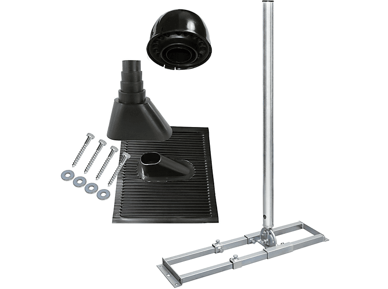 PREMIUMX PROFI ALU-Ziegel X100-48K Silber schwarz Mastkappe Tülle SAT Dachsparrenhalterung, Dachsparrenhalter