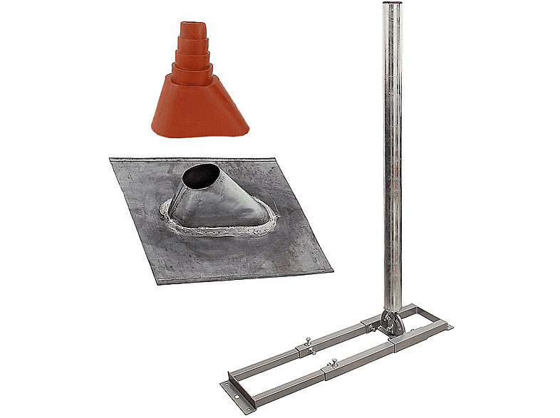 Stahl Blei-Ziegel Manschette SAT Dachsparrenhalterung, SKYREVOLT Silber 60mm Mast Dachsparrenhalter 1m rot