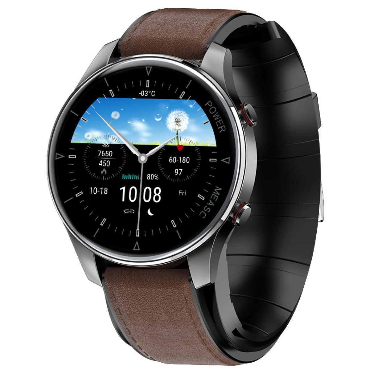 und Smartwatch Blutsauerstoff- Blutdruckmessung Smartwatch TPU mit Leder, braun INF +