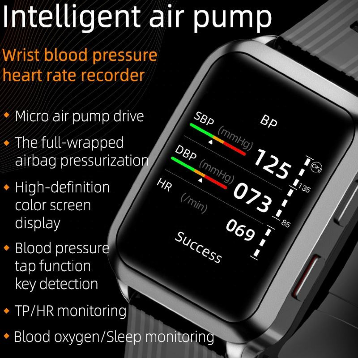 INF Smartwatch mit Blutdruckmessgerät Smartwatch + Schwarz Zinklegierung Vakuumbeschichtung