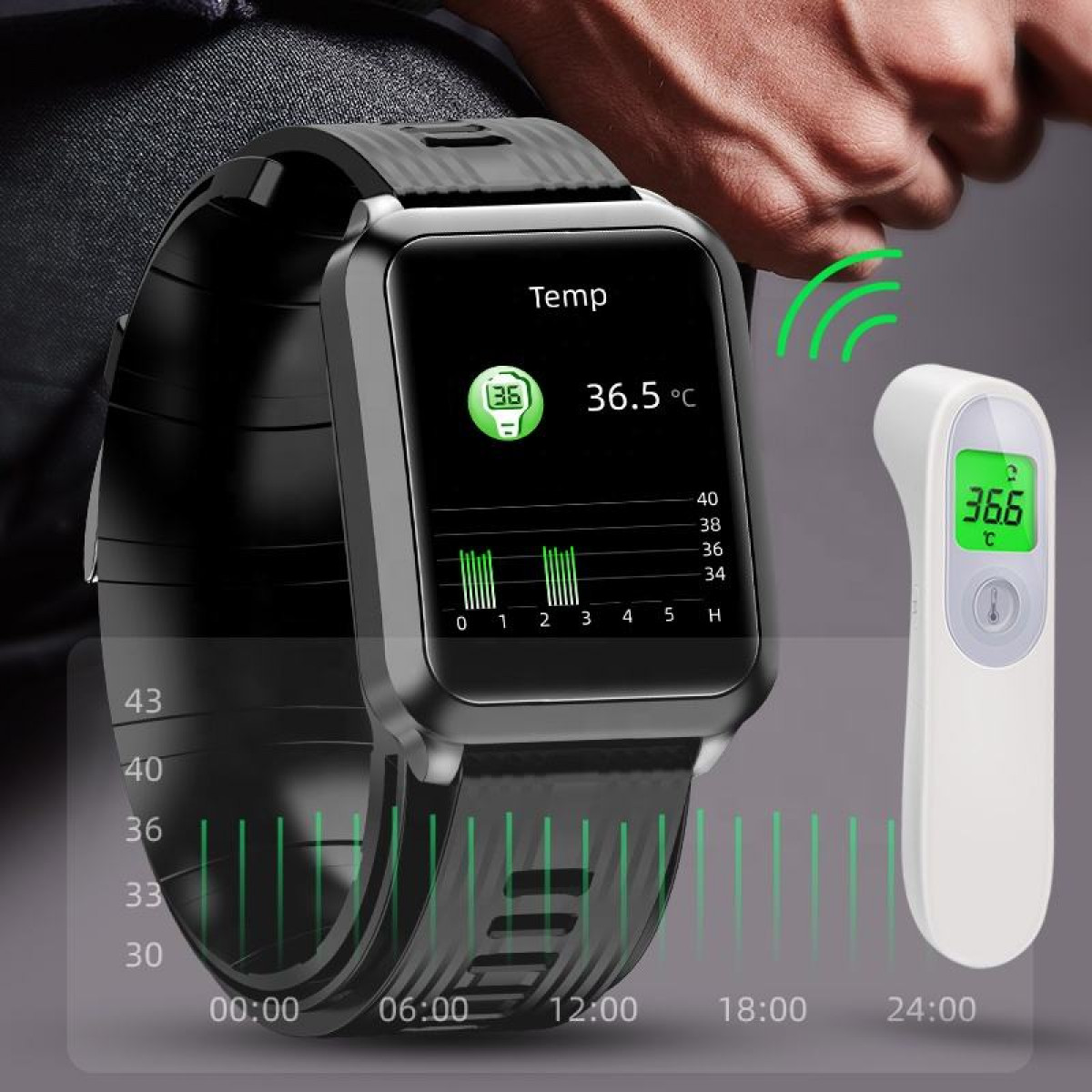 INF Smartwatch mit Blutdruckmessgerät Smartwatch Schwarz Vakuumbeschichtung, + Zinklegierung