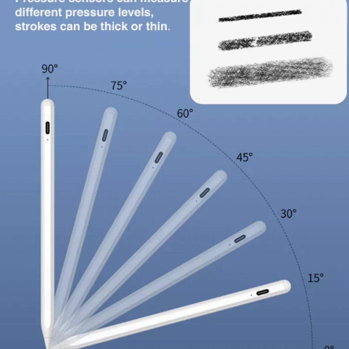 Illustration, die einen Stift in verschiedenen Winkeln mit unterschiedlich dicken Linien zeigt.