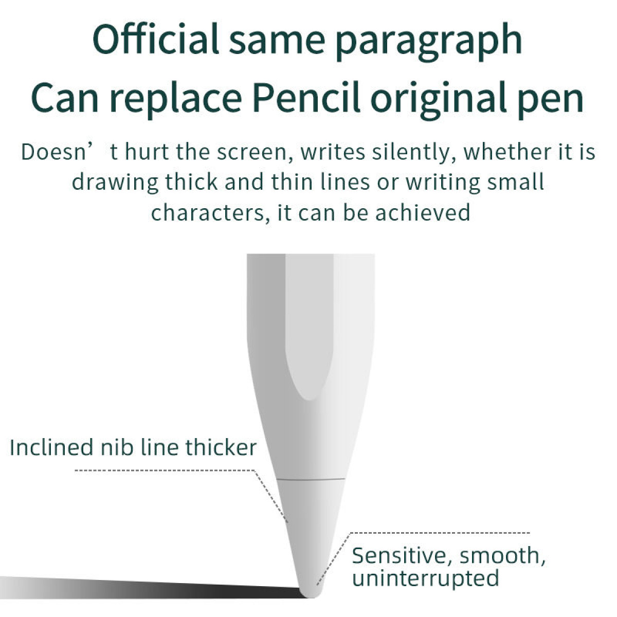 Białe pióro na białej powierzchni. Tekst podkreśla cechy pióra i mówi, że może zastąpić ołówek.