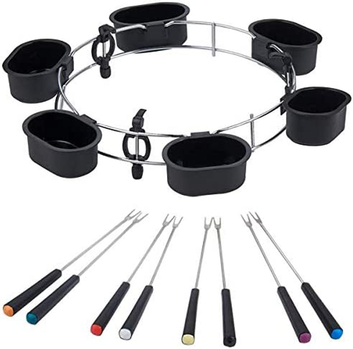 Zestaw do fondue MELISSA 16310230, 2 l, 1200 W, dla 8 osób, regulacja temperatury, 6 miseczek na sos Srebrny