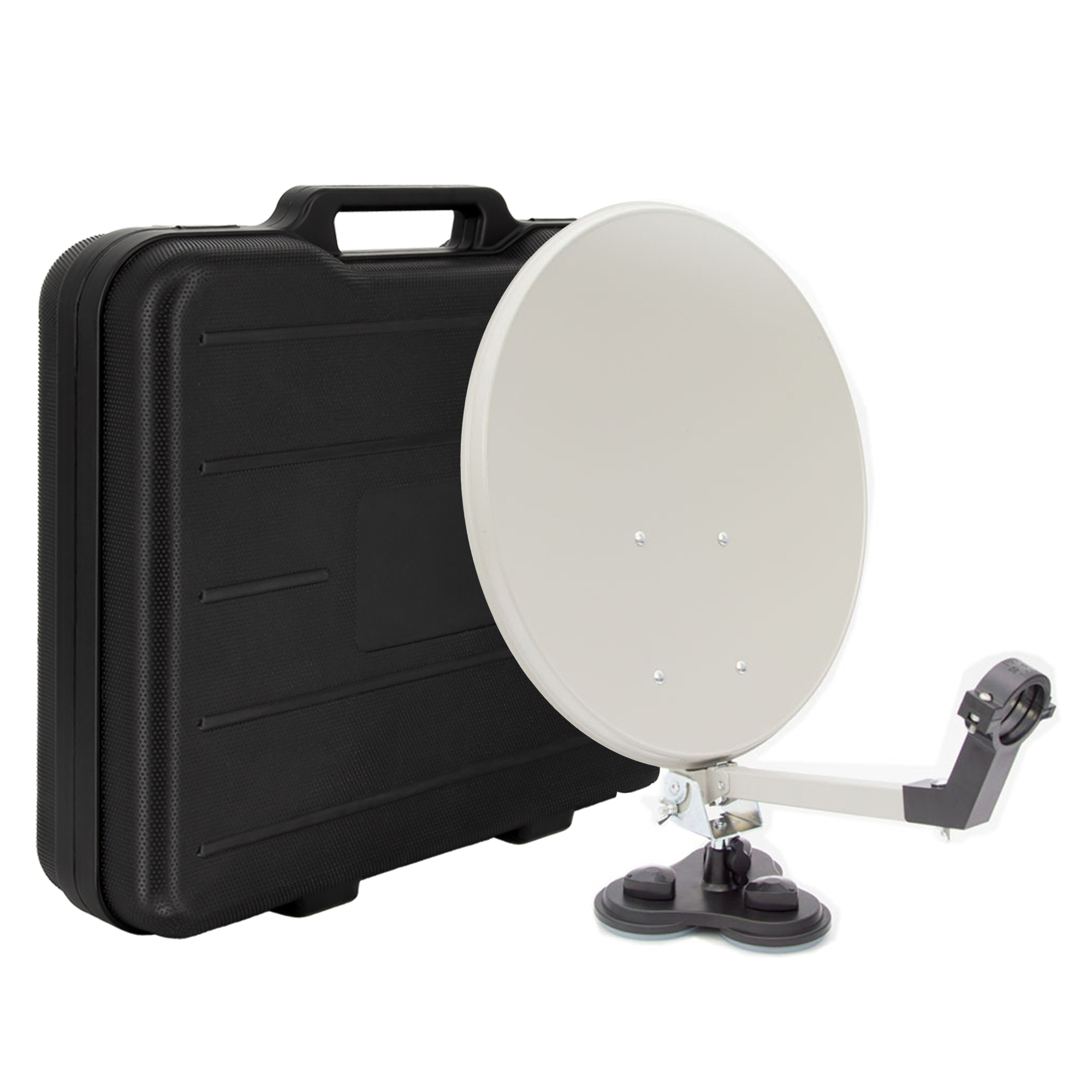 Camping SAT Antenne Koffer kompakt Saugfuß Anlage Satellitenschüssel Masthalter TV PREMIUMX Tischhalter im Satelliten