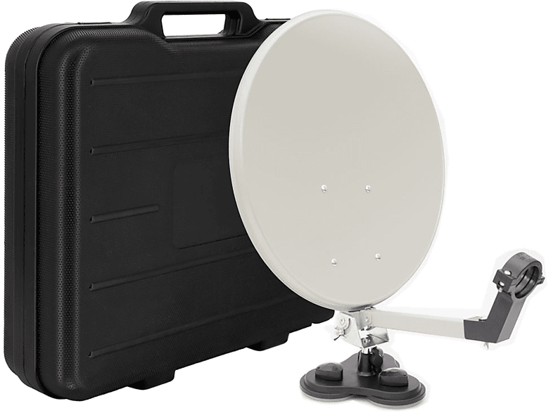 PREMIUMX Camping TV SAT Anlage Satelliten Antenne Saugfuß Masthalter Tischhalter kompakt im Koffer Satellitenschüssel