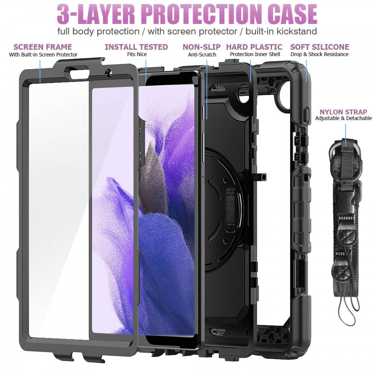 CASEONLINE Hybrid Schwarz Kunststoff, für Samsung Full Tablethülle Cover
