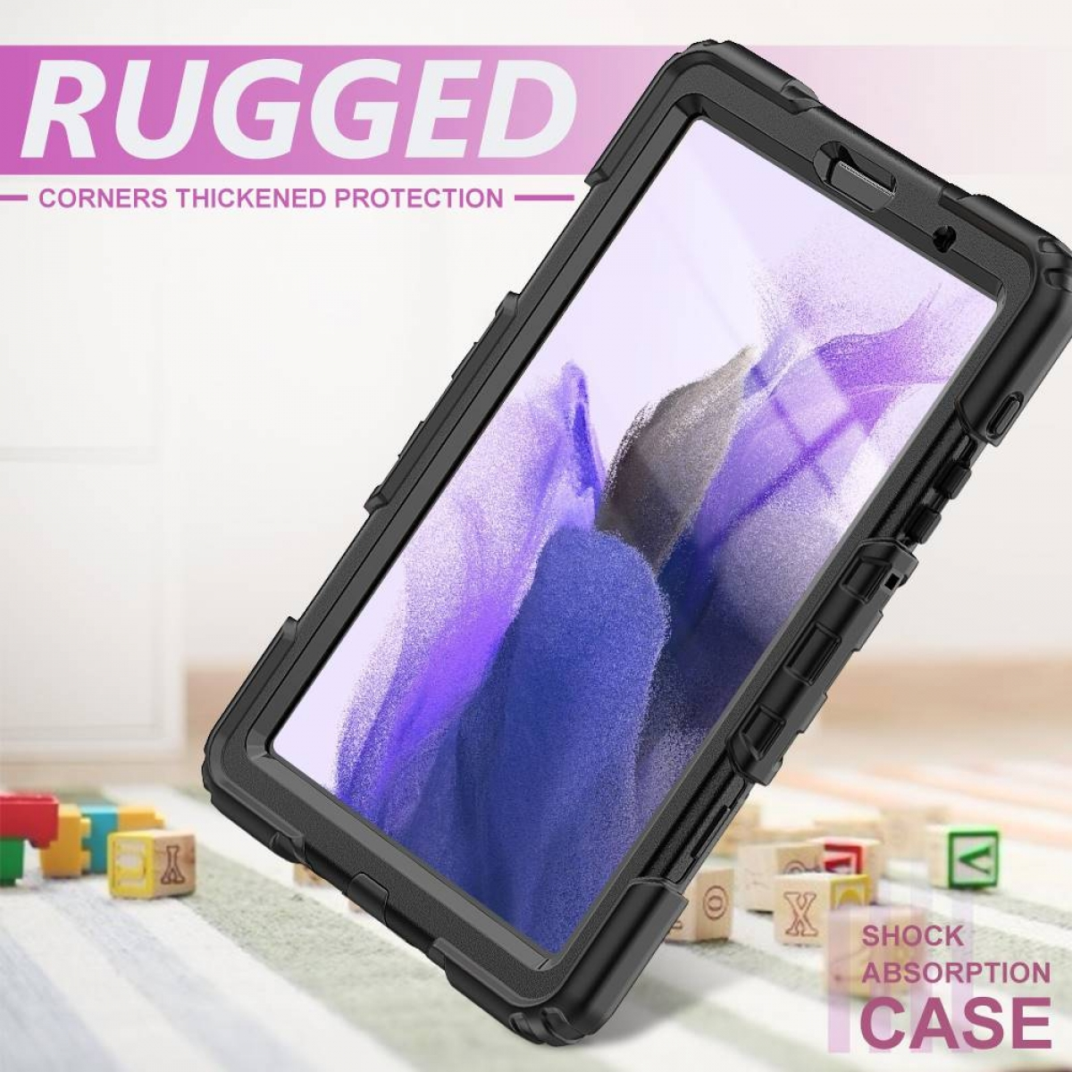 CASEONLINE Hybrid Full Schwarz Tablethülle Kunststoff, Cover Samsung für