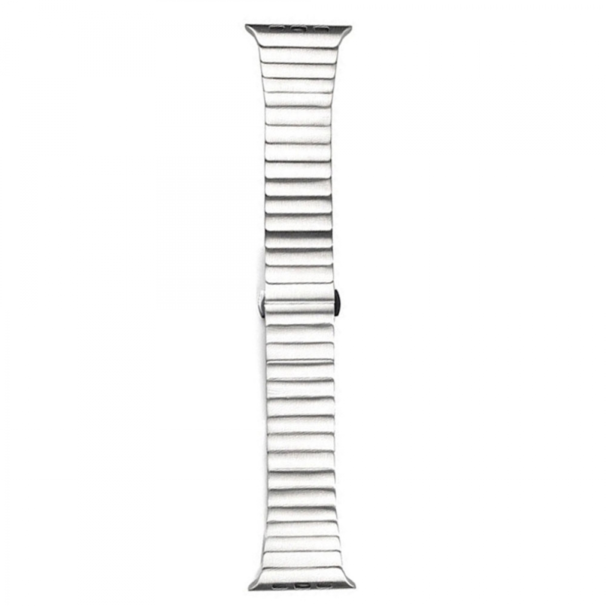 Silbernes Uhrenarmband. Horizontale Metallglieder bilden das Band.