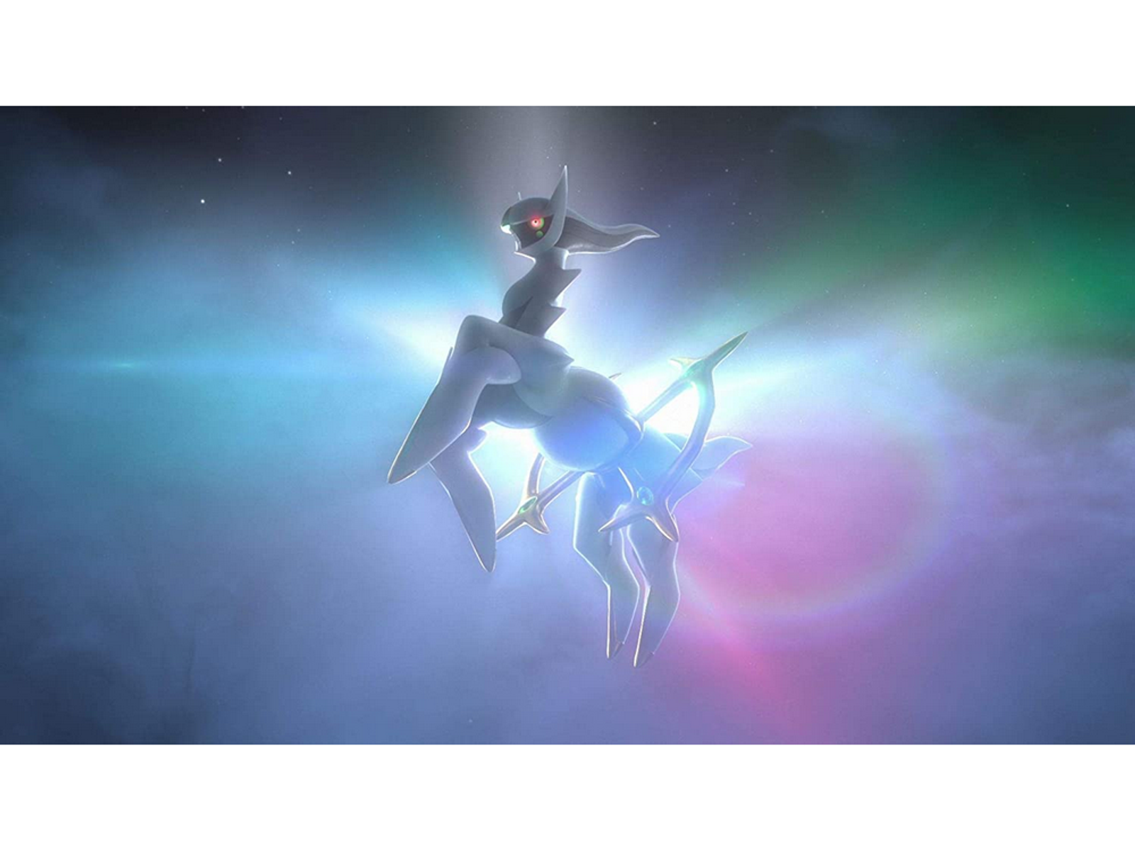 Biało-niebieskie stworzenie unosi się w kosmosie ze świecącym światłem za nim.