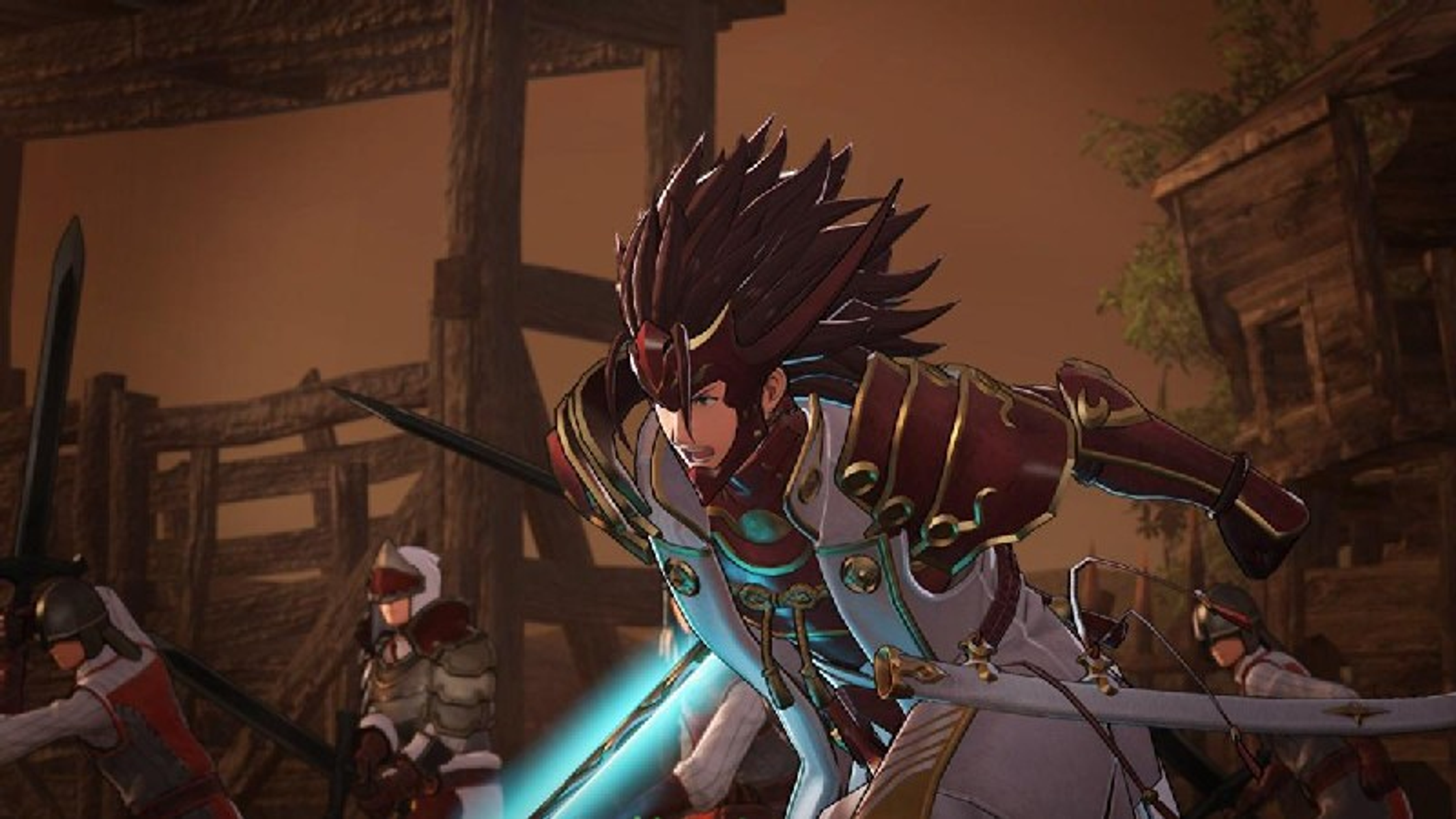 Escena de juego con un guerrero con armadura, luchando con una espada.