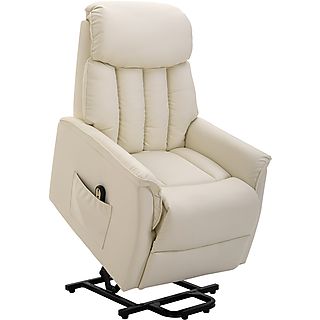 Sillón levanta personas  - Elevador, Reposapiés, Mando a Distancia, Reclinación Eléctrica, Bolsillo Lateral, Carga 150 kg HOMCOM, Crema