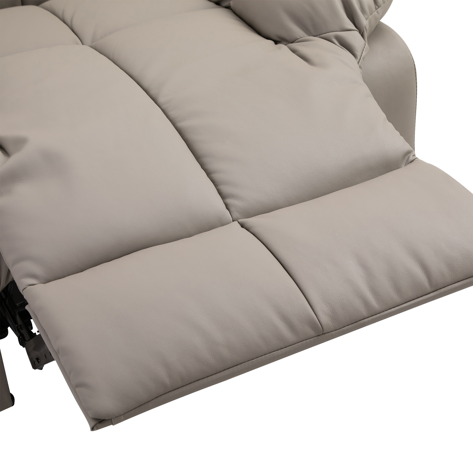 Beige Leder-Liegefußstütze. Das Kissen besteht aus Abschnitten.