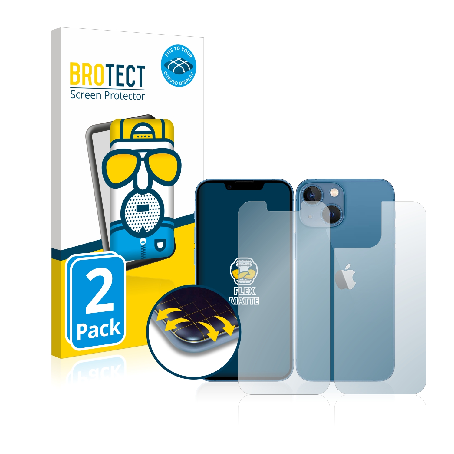 BROTECT 2x Flex 13 iPhone 3D Full-Cover Schutzfolie(für matt mini) Apple Curved