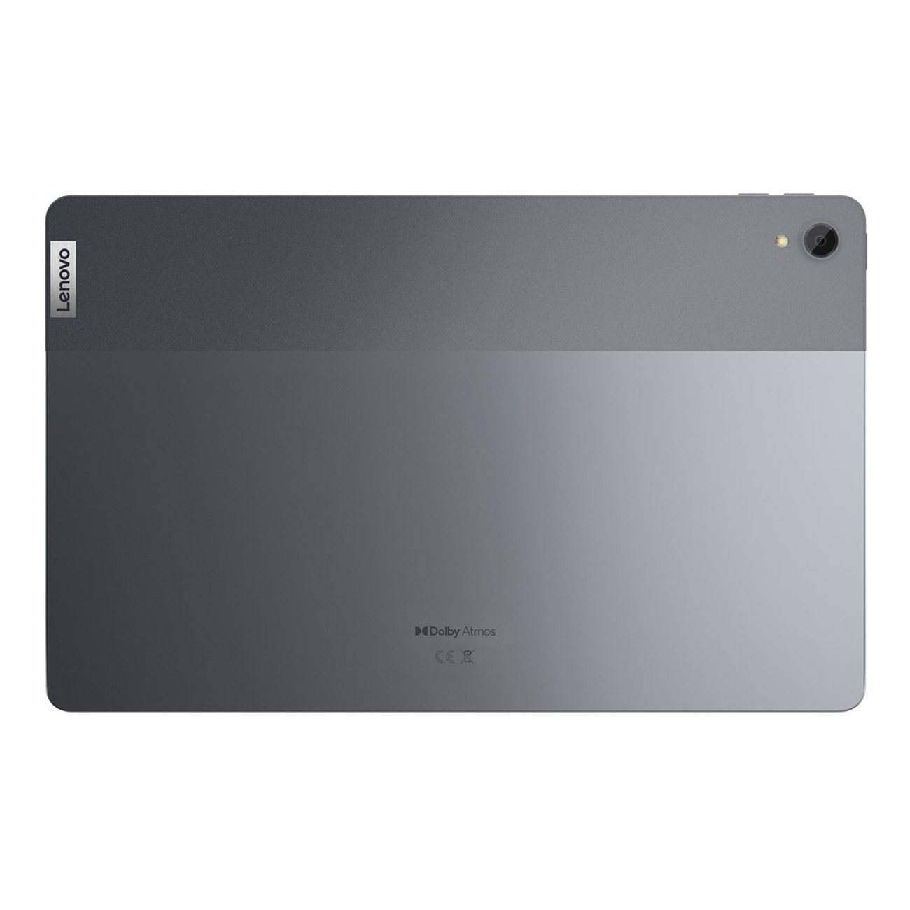 Dunkelgraues Tablet mit Kamera auf der Rückseite. Das Lenovo-Logo ist sichtbar. Der Rücken hat einen Farbverlauf.