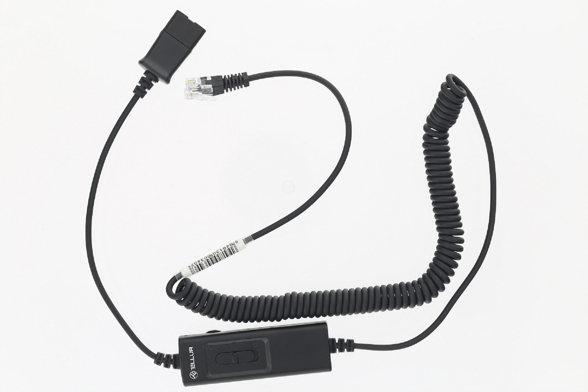 Cable negro con panel de control y conector RJ45.