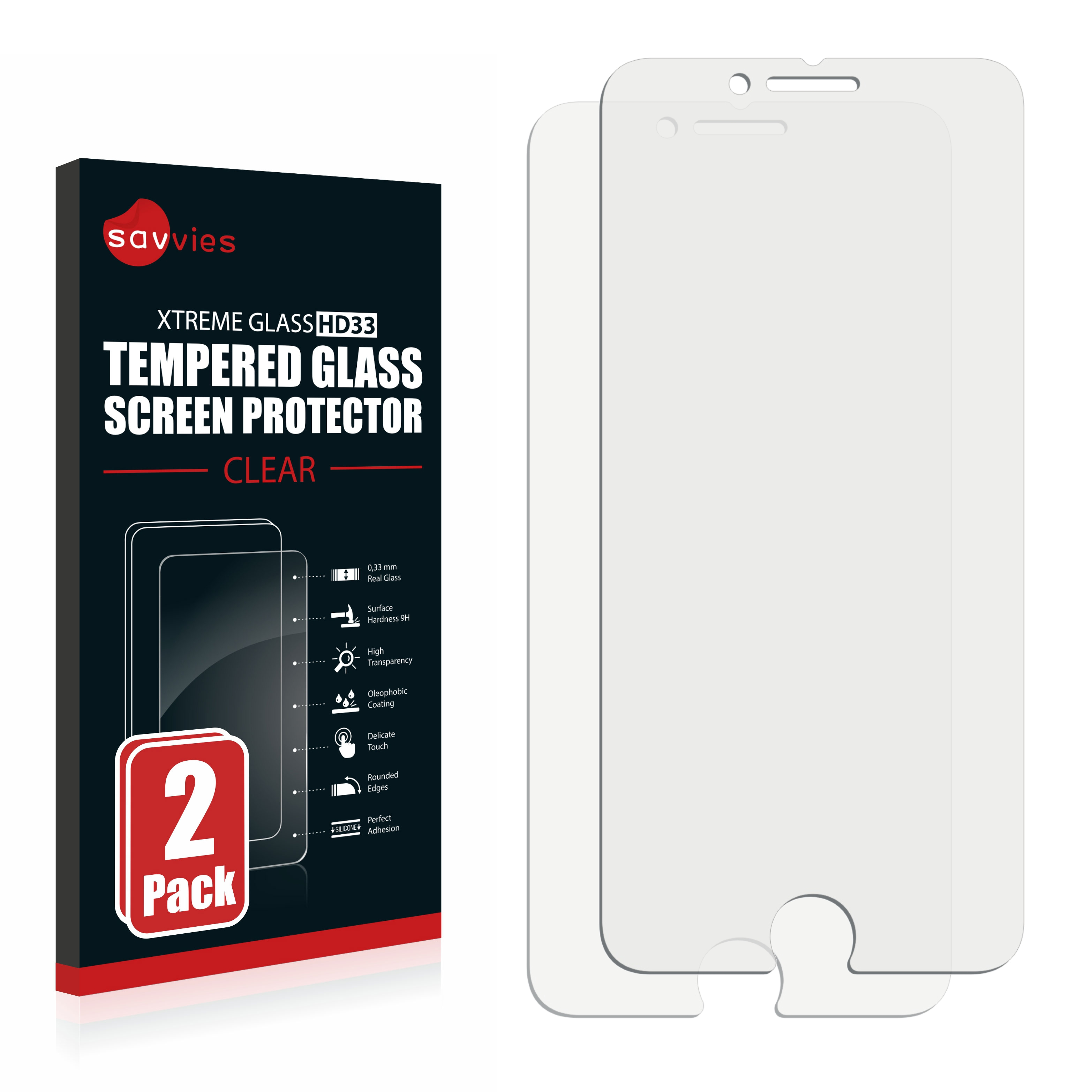 klares 2x Schutzglas(für SAVVIES Apple iPhone 9H 6S)