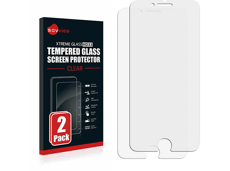 SAVVIES 2x 9H klares Schutzglas(für Apple iPhone 6S)