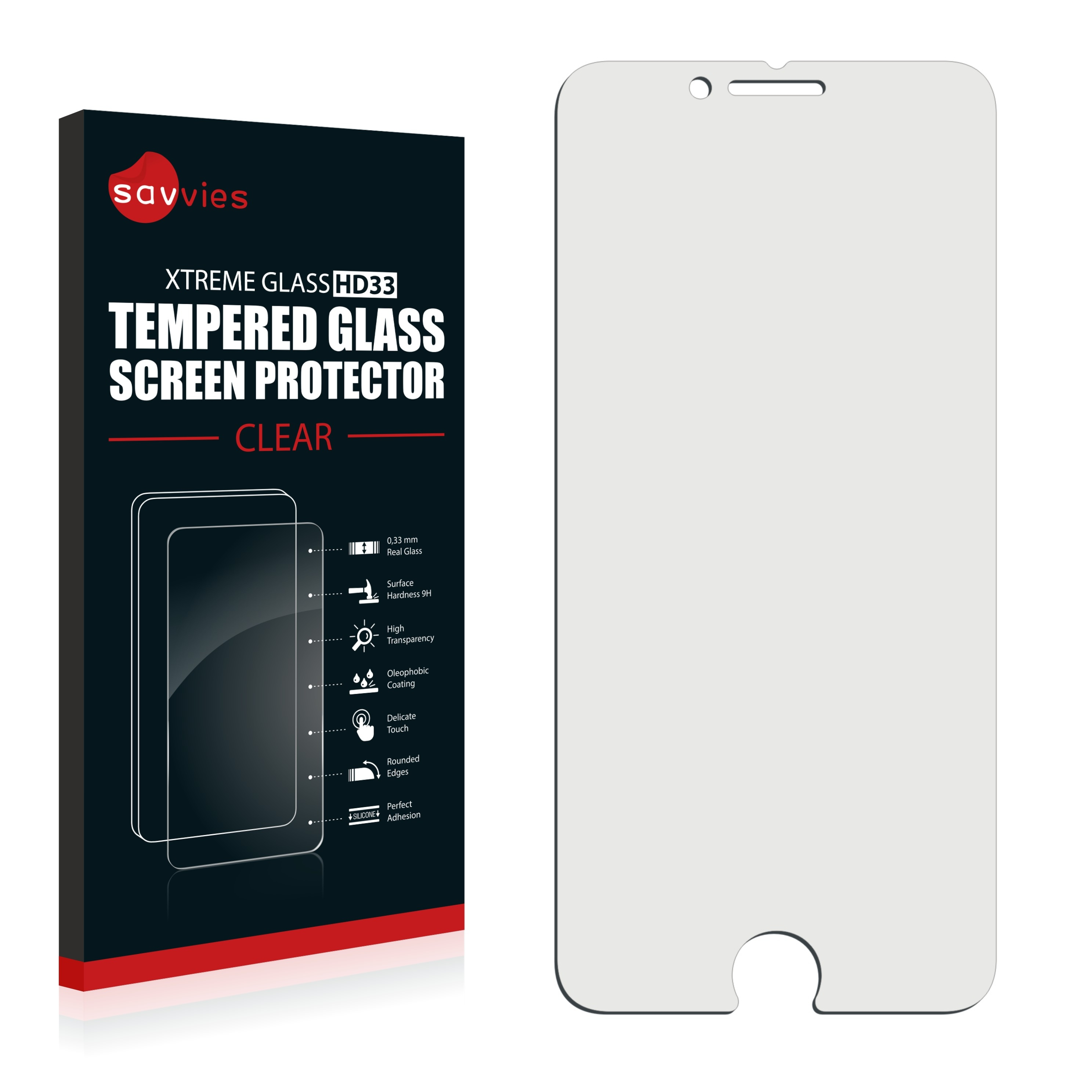 klares Apple SAVVIES 6) Schutzglas(für 9H iPhone