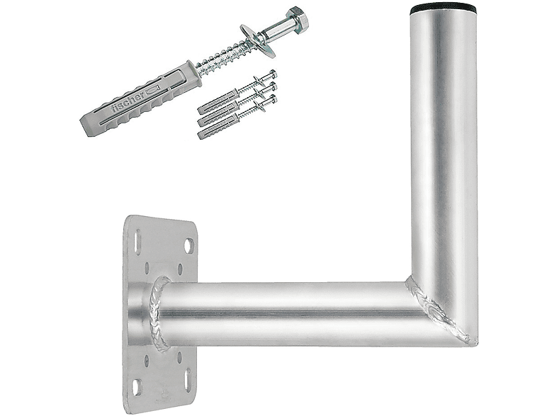 50mm SKYREVOLT Silber Schraubensatz SAT-Wandhalterung, 25cm ALU Rohr Geprüft TÜV Wandhalter