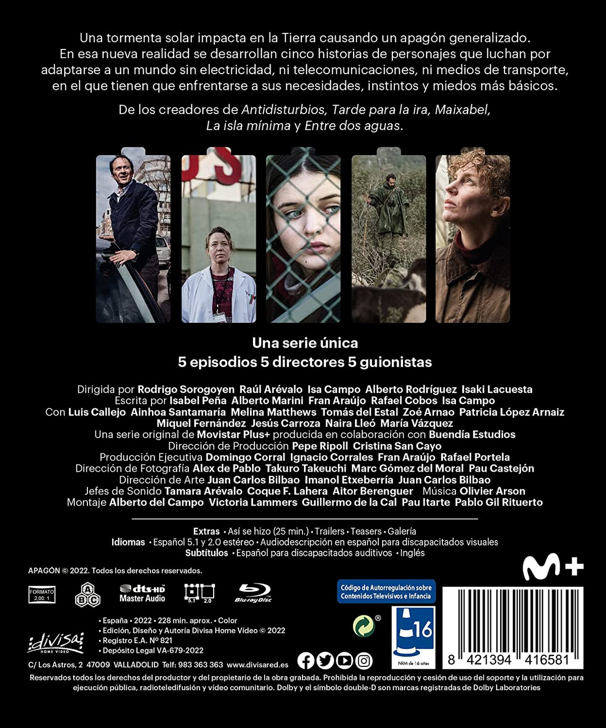 Póster de película con 5 personas, título en español. Texto en español. Incluye logotipos y detalles del DVD.