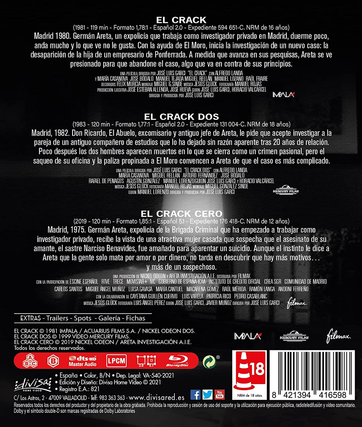 Cartel de película. Texto en español, créditos e información legal. Imágenes de actores y escenas de la película.
