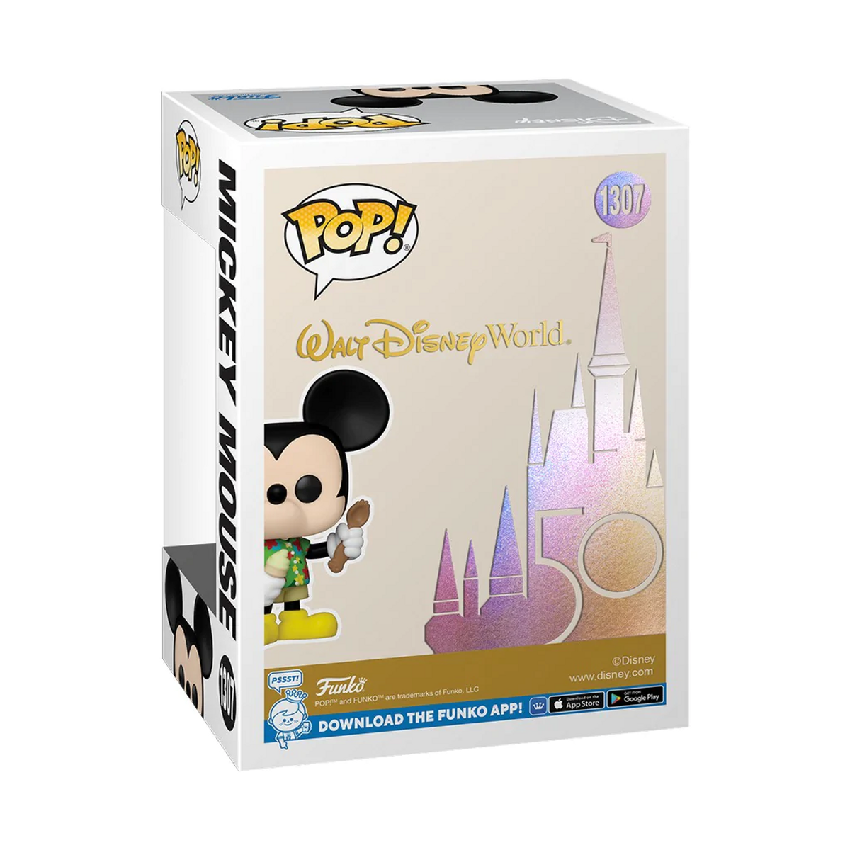 Mickey Mouse Funko Pop Box. Micky ist auf der Box, mit einem bunten Schloss und dem Disney-Logo.