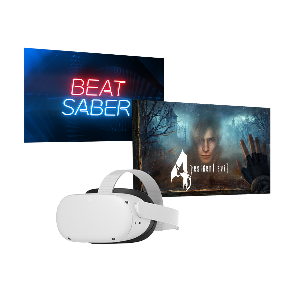 Gafas de realidad virtual - Meta Oculus Quest 2, 128 GB, 6 GB RAM, 3D, Snapdragon™ XR2 + 1 Juego Beat Saber + 1 juego Resident Evil 4, Blanco