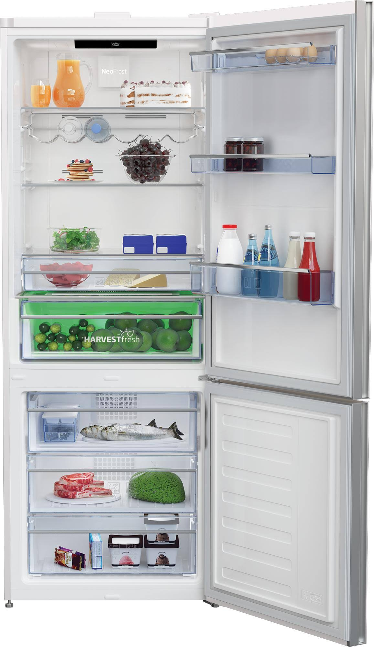 FRIGORIFERO COMBINATO BEKO RCNE560E60ZGWHN, 2 Porte, L 70 cm, No Frost, Capacità netta totale 514 l, Rumorosità: 38 dB(A), LAN wireless, Dispenser acqua, Dispenser ghiaccio, 2 ripiani, Dimensioni: L 70 cm A 209,00 cm P 60,00 cm, Bianco, Classe D
