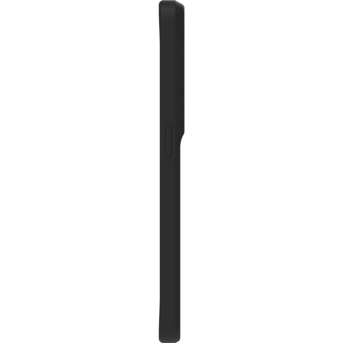Profil d'étui de téléphone noir. Vue latérale, bouton visible.